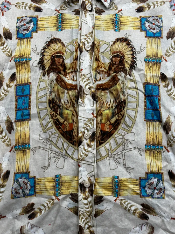 2000s Dolce & Gabbana Beige Iroquois Chief Portrait Shirt - Image 8