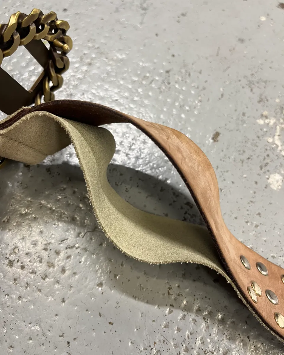 2000s Dolce & Gabbana Beige Leather Studded Belt - Image 11