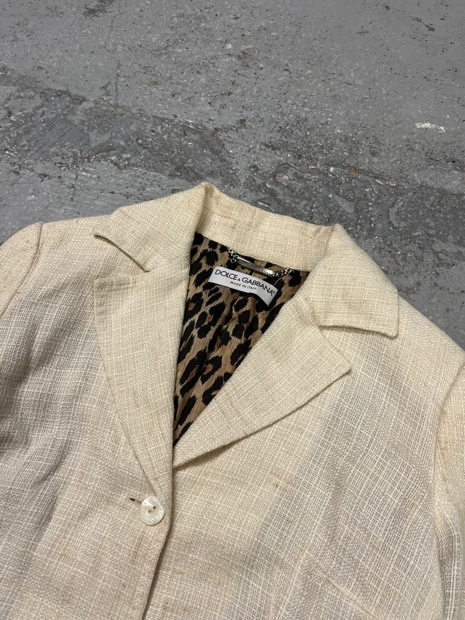 2000s Dolce & Gabbana Beige Linen Blazer Jacket - Image 3