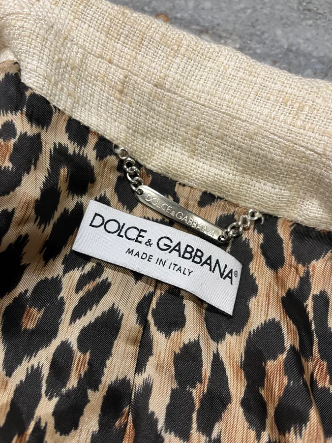 2000s Dolce & Gabbana Beige Linen Blazer Jacket - Image 8