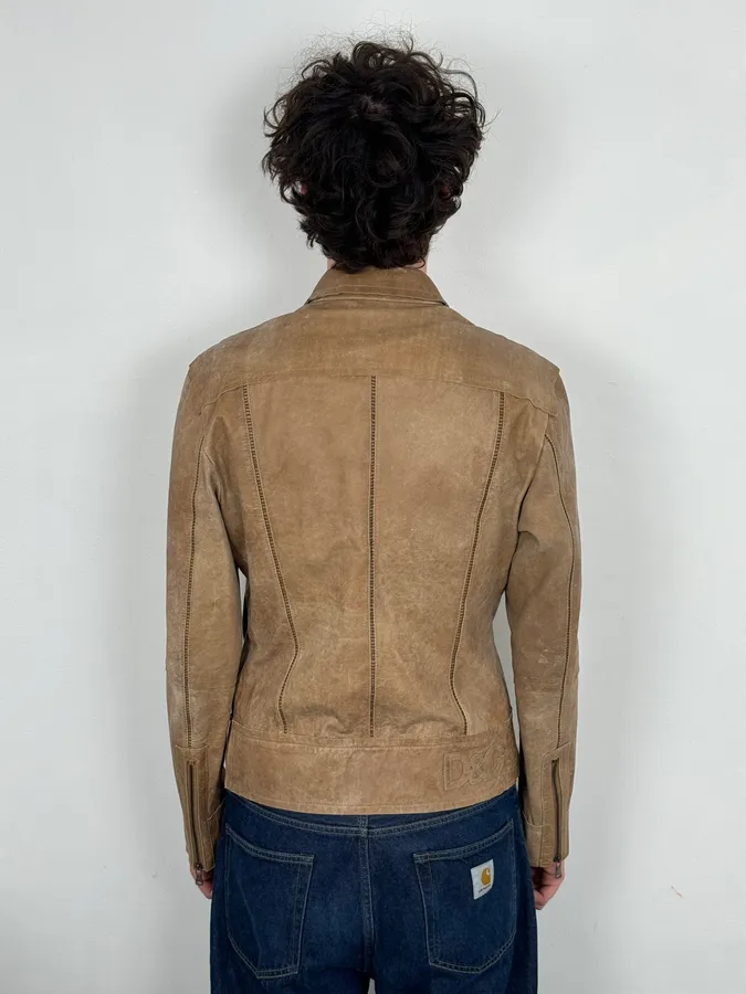 2000s Dolce & Gabbana Beige Rodeo Leather Jacket - Image 2
