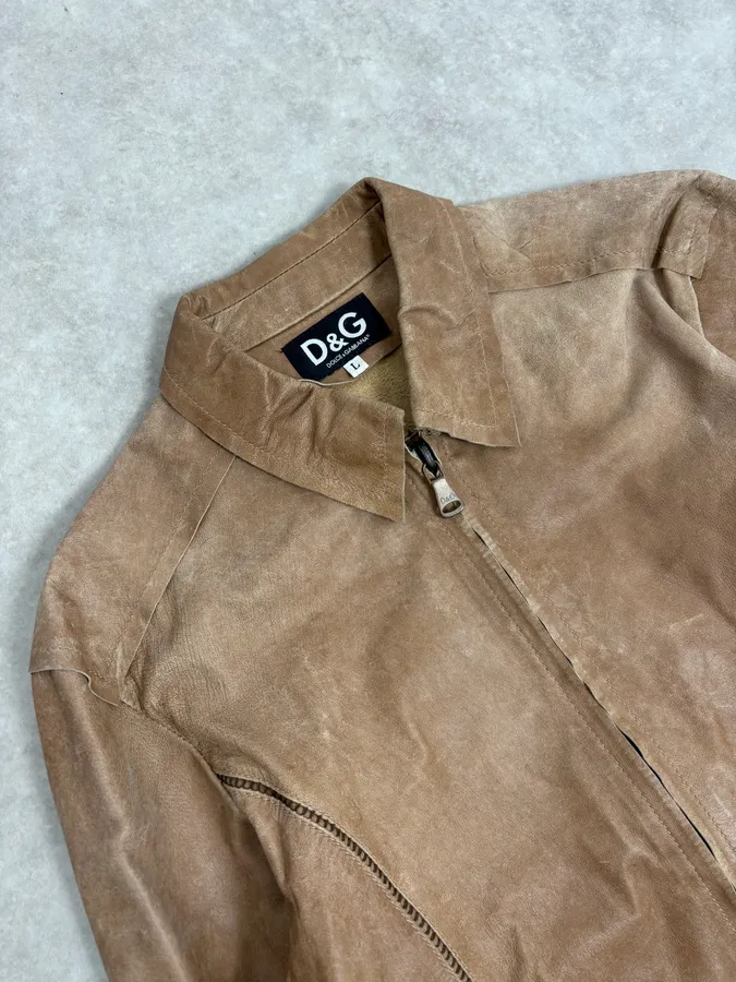 2000s Dolce & Gabbana Beige Rodeo Leather Jacket - Image 5