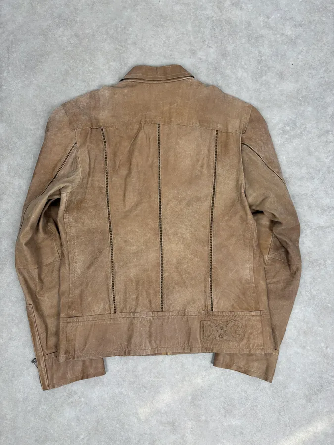 2000s Dolce & Gabbana Beige Rodeo Leather Jacket - Image 6