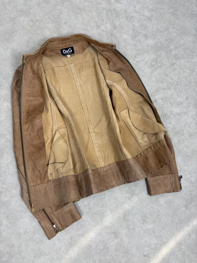 2000s Dolce & Gabbana Beige Rodeo Leather Jacket - Image 7