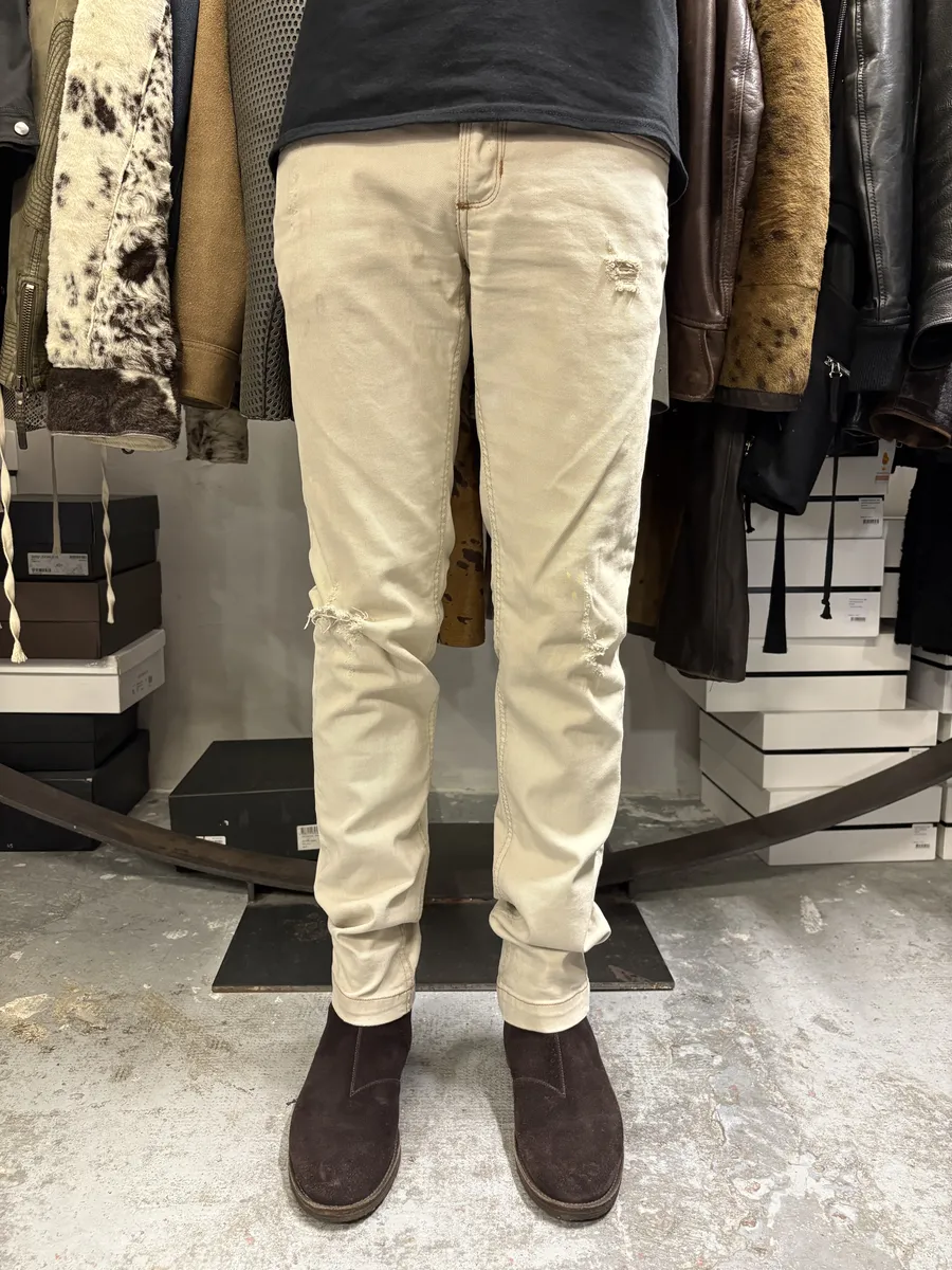 2000s Dolce & Gabbana Beige Slim Distressed Pants - Image 2