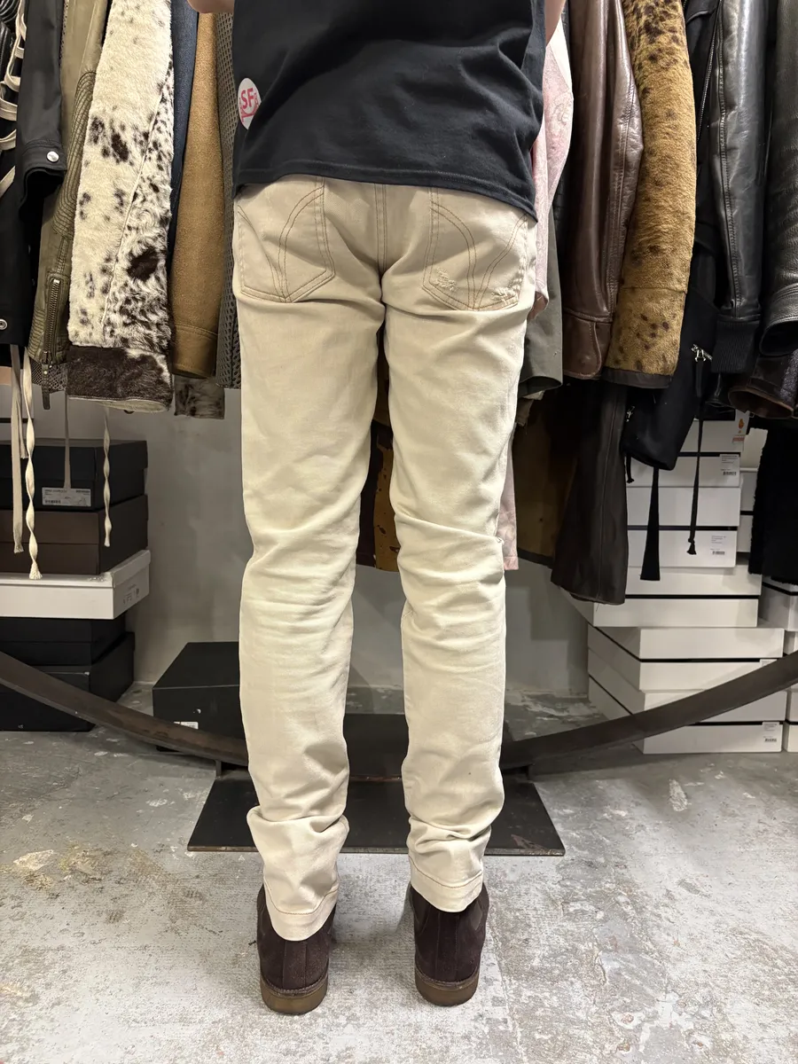 2000s Dolce & Gabbana Beige Slim Distressed Pants - Image 3