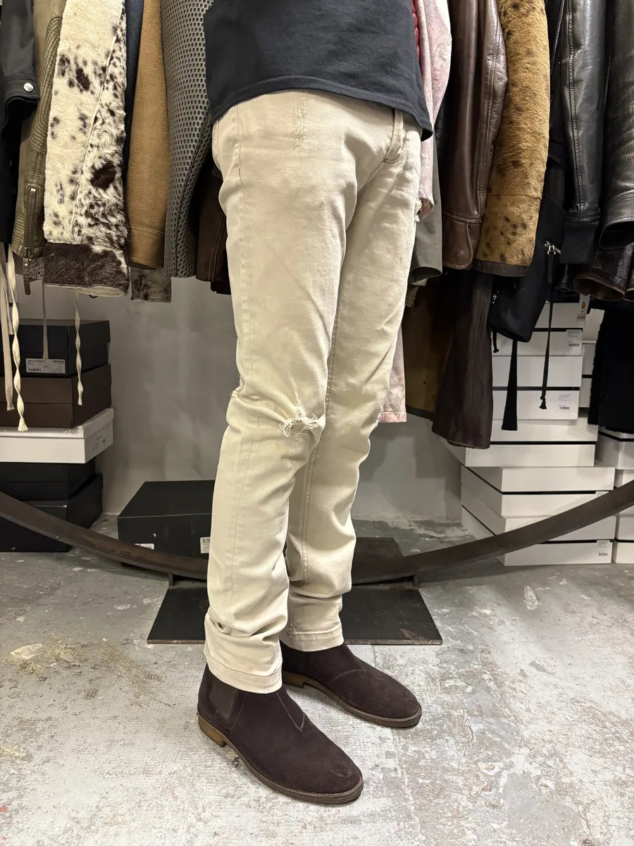 2000s Dolce & Gabbana Beige Slim Distressed Pants - Image 4