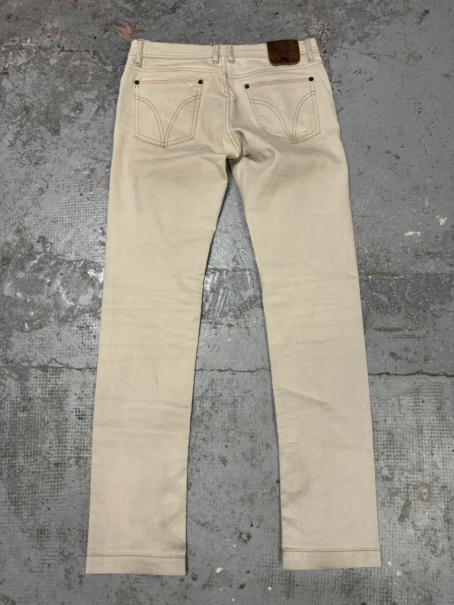 2000s Dolce & Gabbana Beige Slim Distressed Pants - Image 7