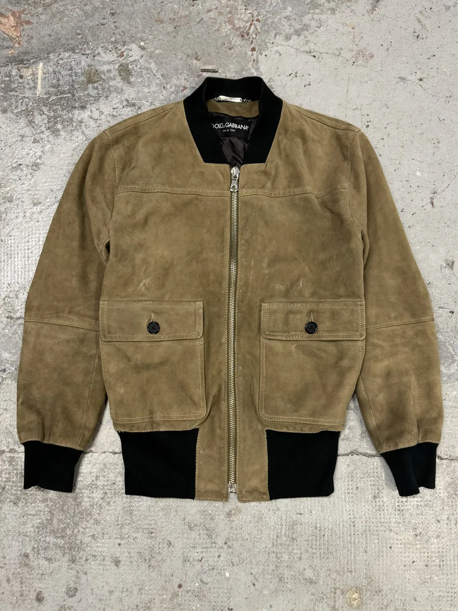 2000s Dolce & Gabbana Beige Suede Leather Jacket