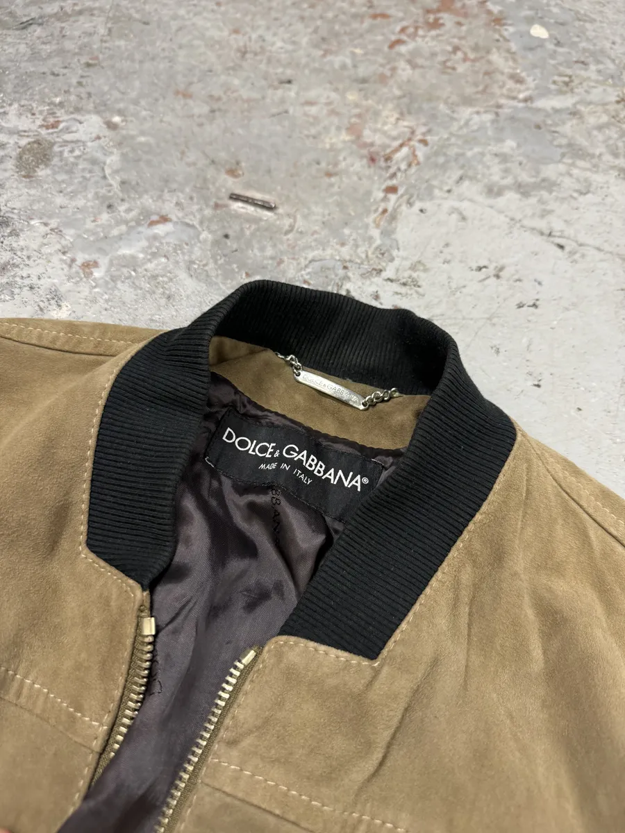 2000s Dolce & Gabbana Beige Suede Leather Jacket - Image 11