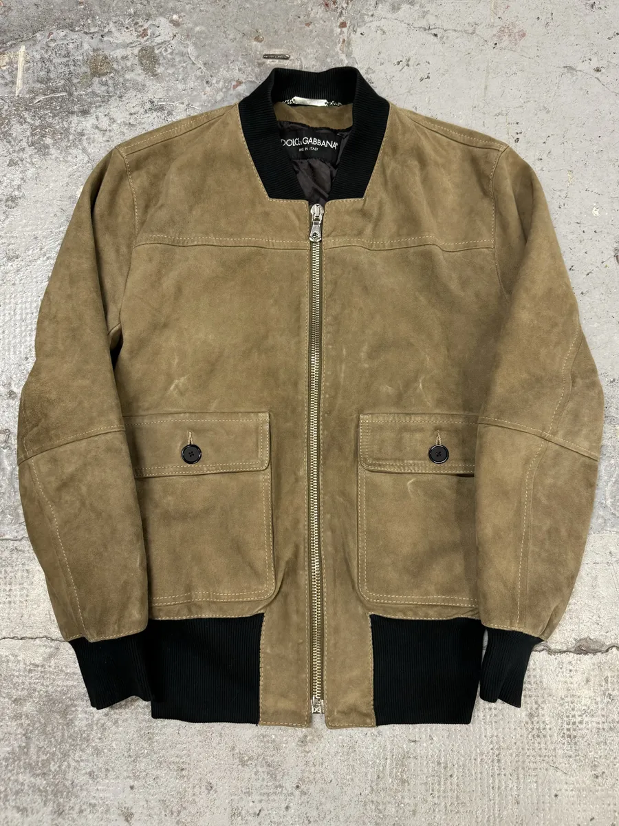 2000s Dolce & Gabbana Beige Suede Leather Jacket - Image 7