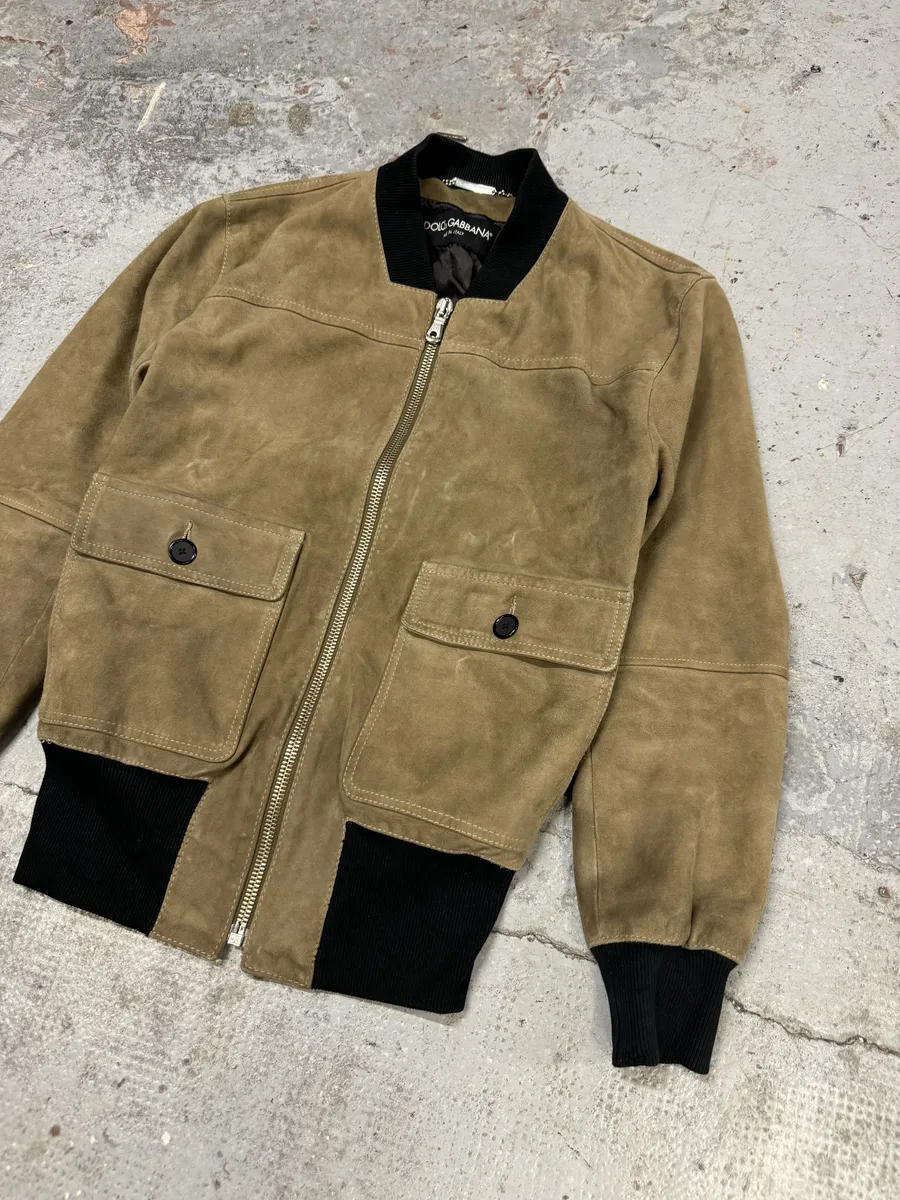2000s Dolce & Gabbana Beige Suede Leather Jacket - Image 8