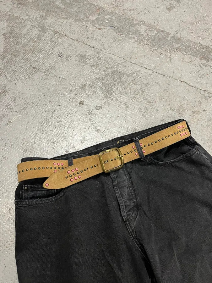 2000s Dolce & Gabbana Beige Suede Leather Studded Belt