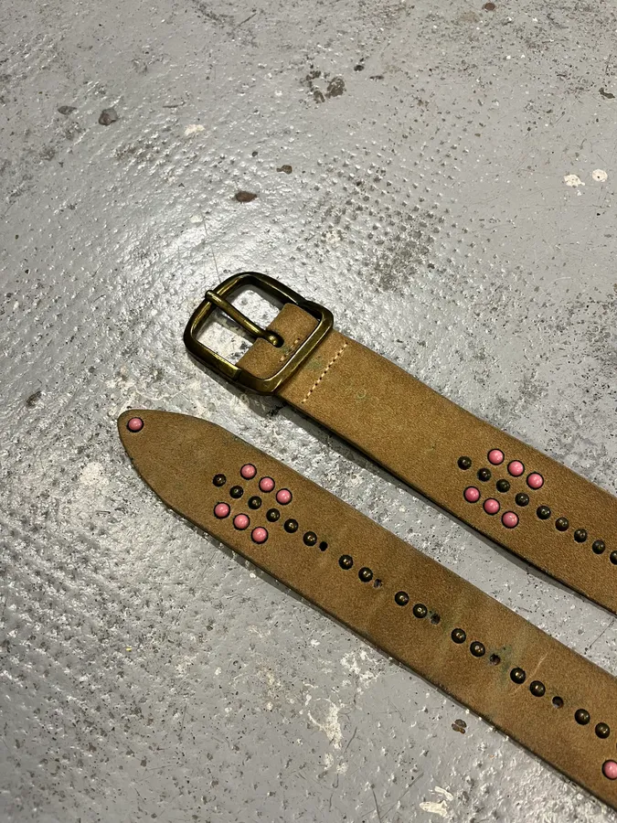 2000s Dolce & Gabbana Beige Suede Leather Studded Belt - Image 5