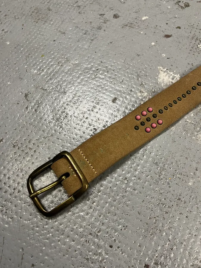 2000s Dolce & Gabbana Beige Suede Leather Studded Belt - Image 6
