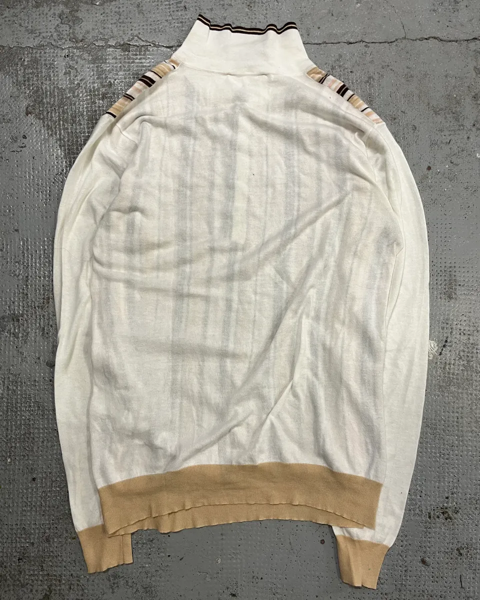 2000s Dolce & Gabbana Beige & White Striped Polo Sweater - Image 8