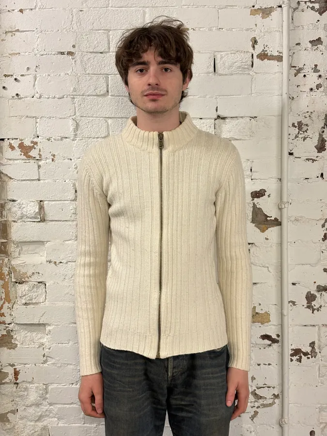 2000s Dolce & Gabbana Beige Wool Zip-Up Sweater