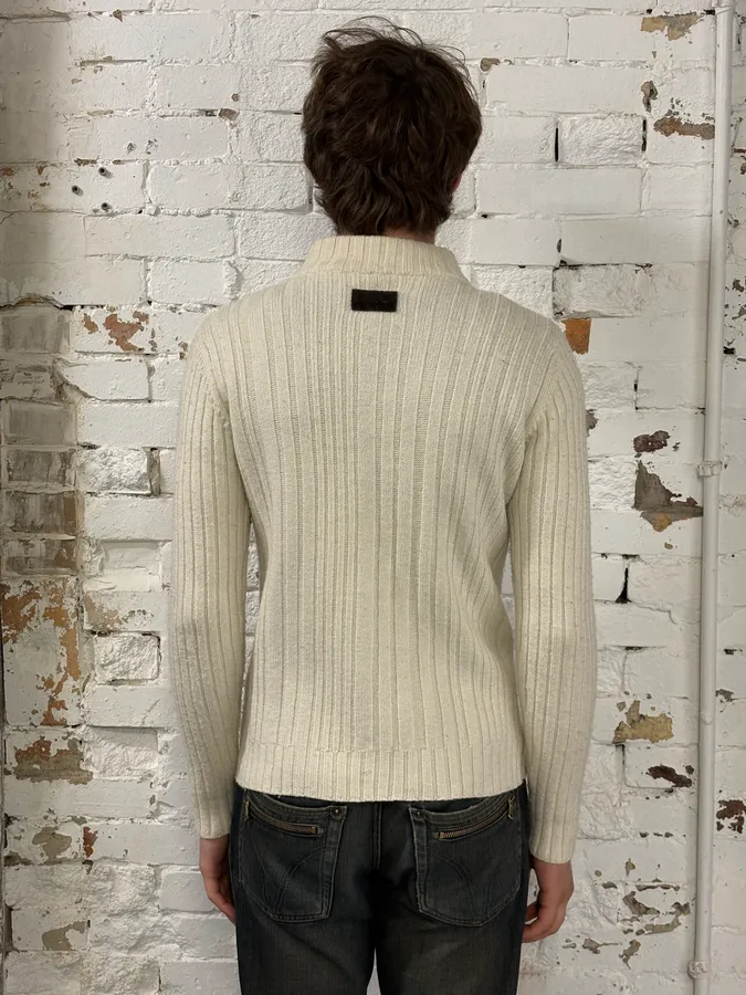 2000s Dolce & Gabbana Beige Wool Zip-Up Sweater - Image 2