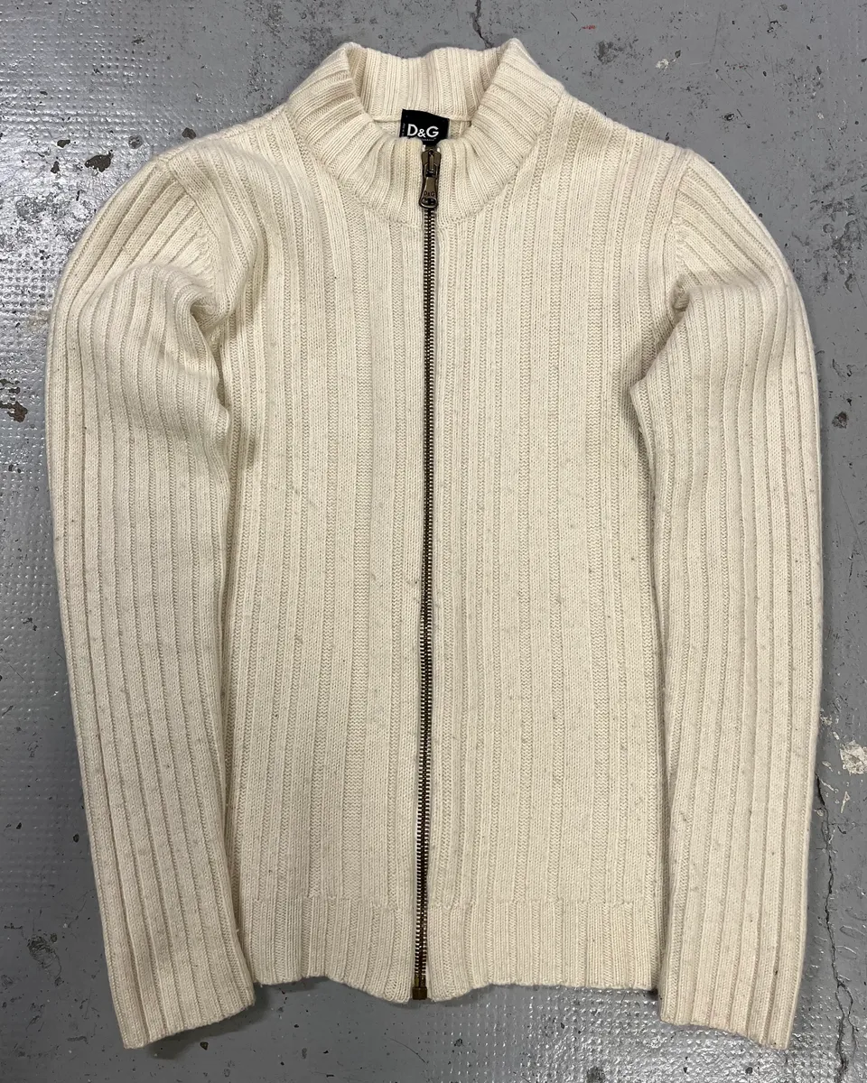 2000s Dolce & Gabbana Beige Wool Zip-Up Sweater - Image 3