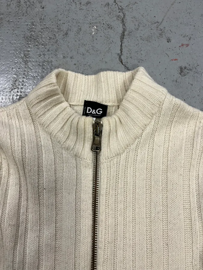 2000s Dolce & Gabbana Beige Wool Zip-Up Sweater - Image 4