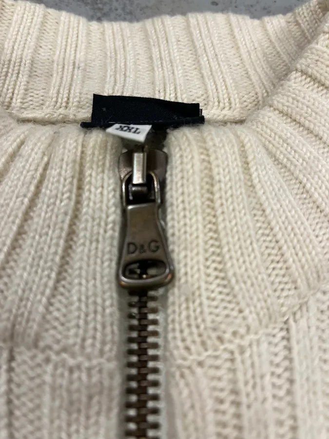 2000s Dolce & Gabbana Beige Wool Zip-Up Sweater - Image 5