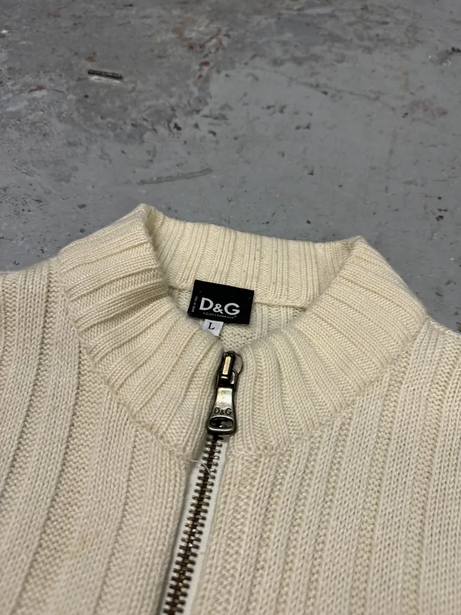 2000s Dolce & Gabbana Beige Wool Zip-Up Sweater - Image 8