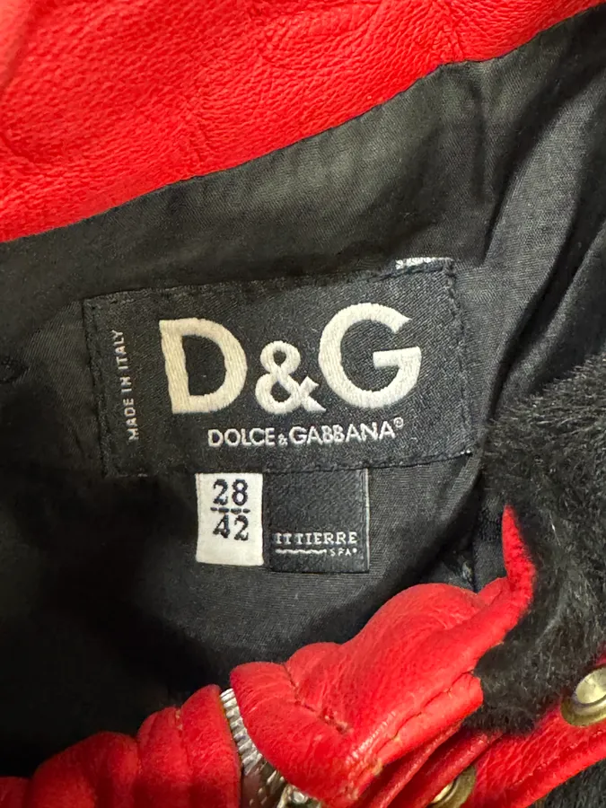 2000s Dolce & Gabbana Biker Leather Red & Black Fur Moto Leather Jacket - Image 9
