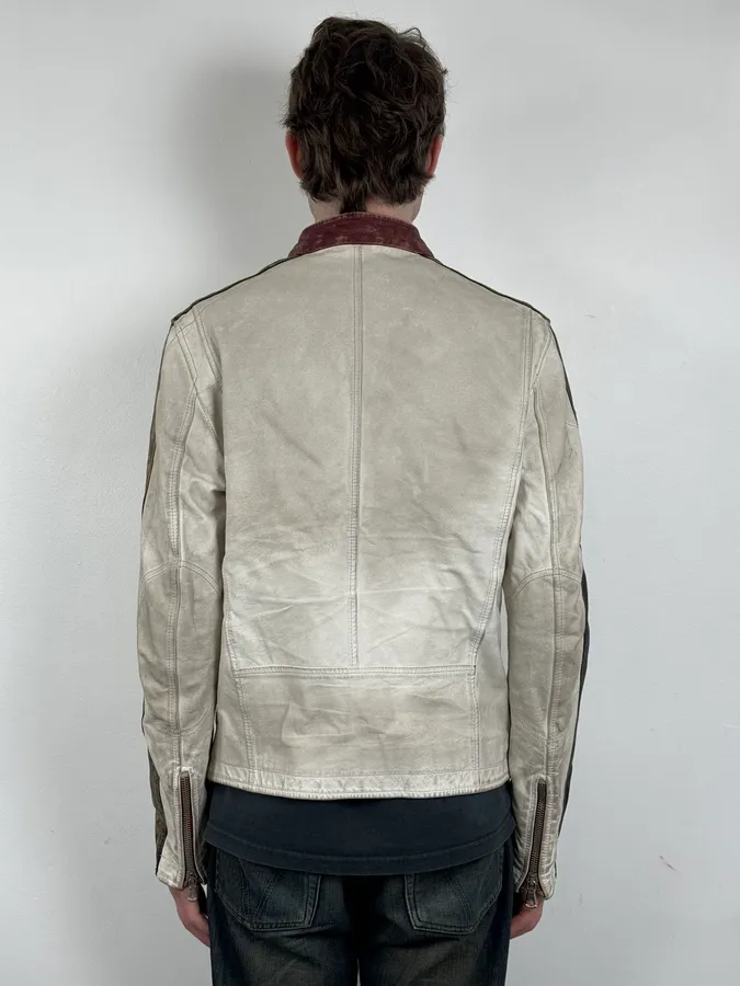 2000s Dolce & Gabbana Biker White Faded Leather Jacket - Image 3