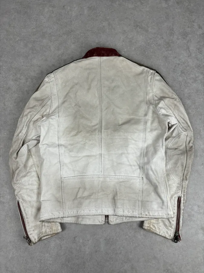 2000s Dolce & Gabbana Biker White Faded Leather Jacket - Image 5