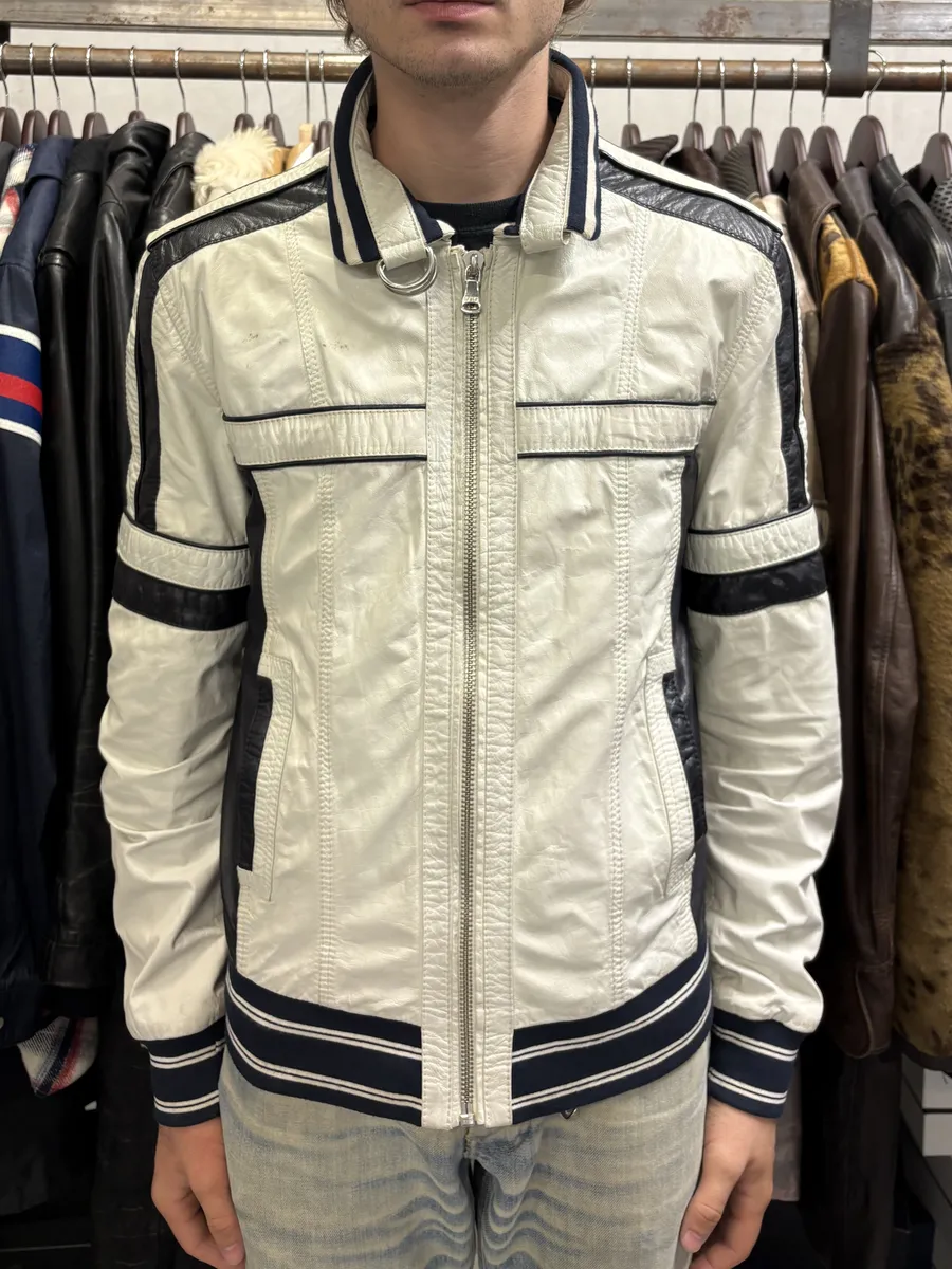2000s Dolce & Gabbana Biker White Goat Leather Jacket - Image 2