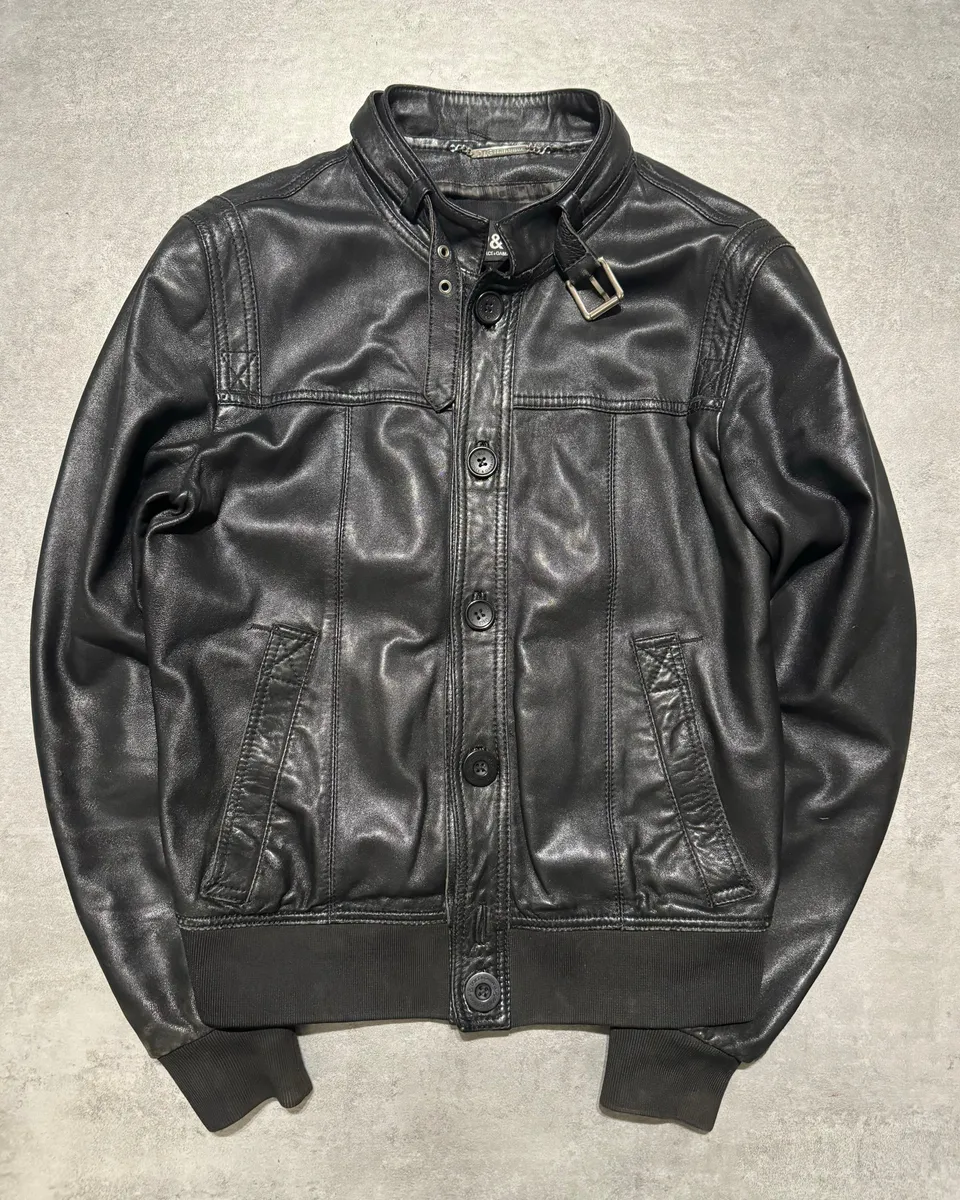 2000s Dolce & Gabbana Black Button Ups Leather Rebel Jacket