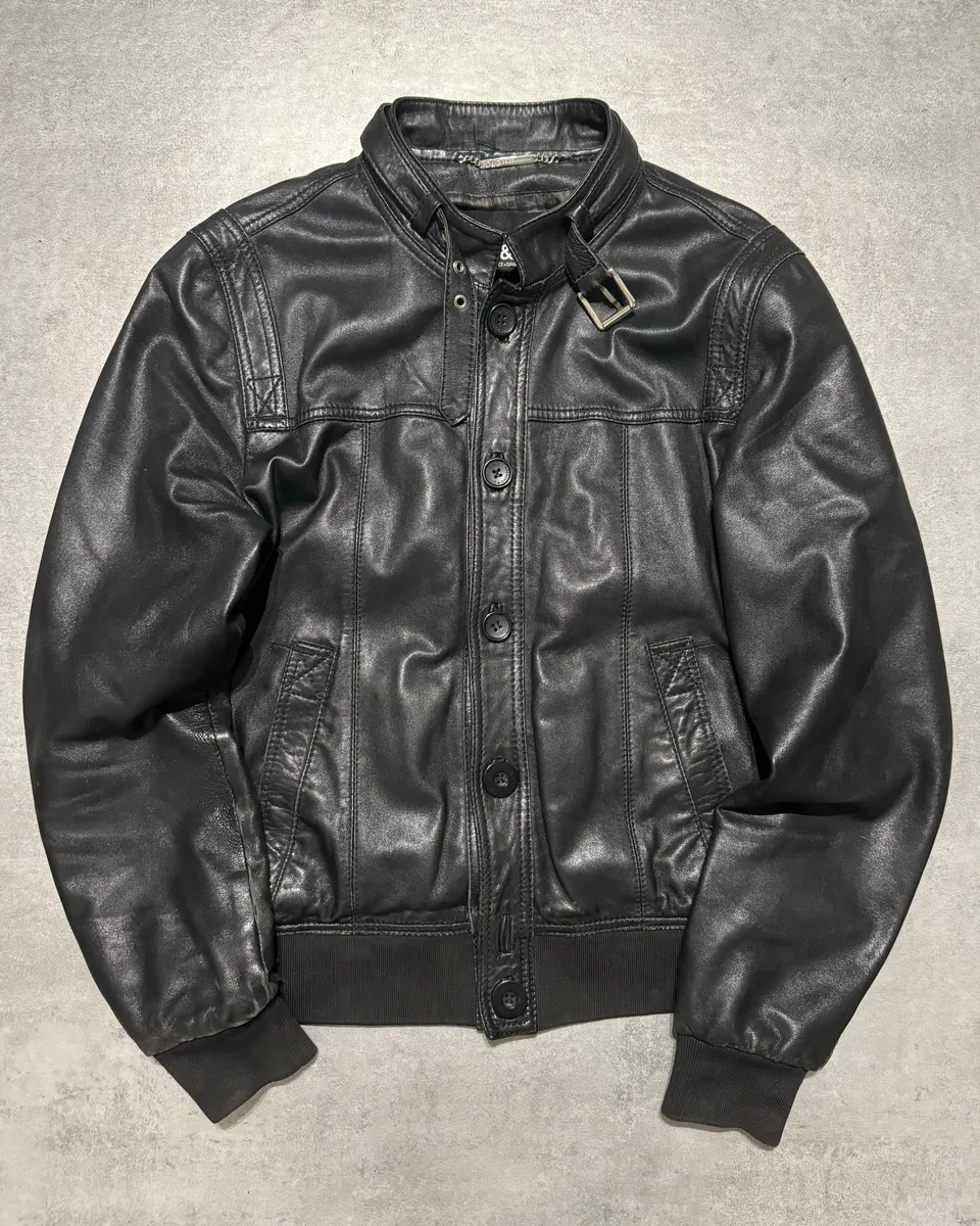 2000s Dolce & Gabbana Black Button Ups Leather Rebel Jacket - Image 8