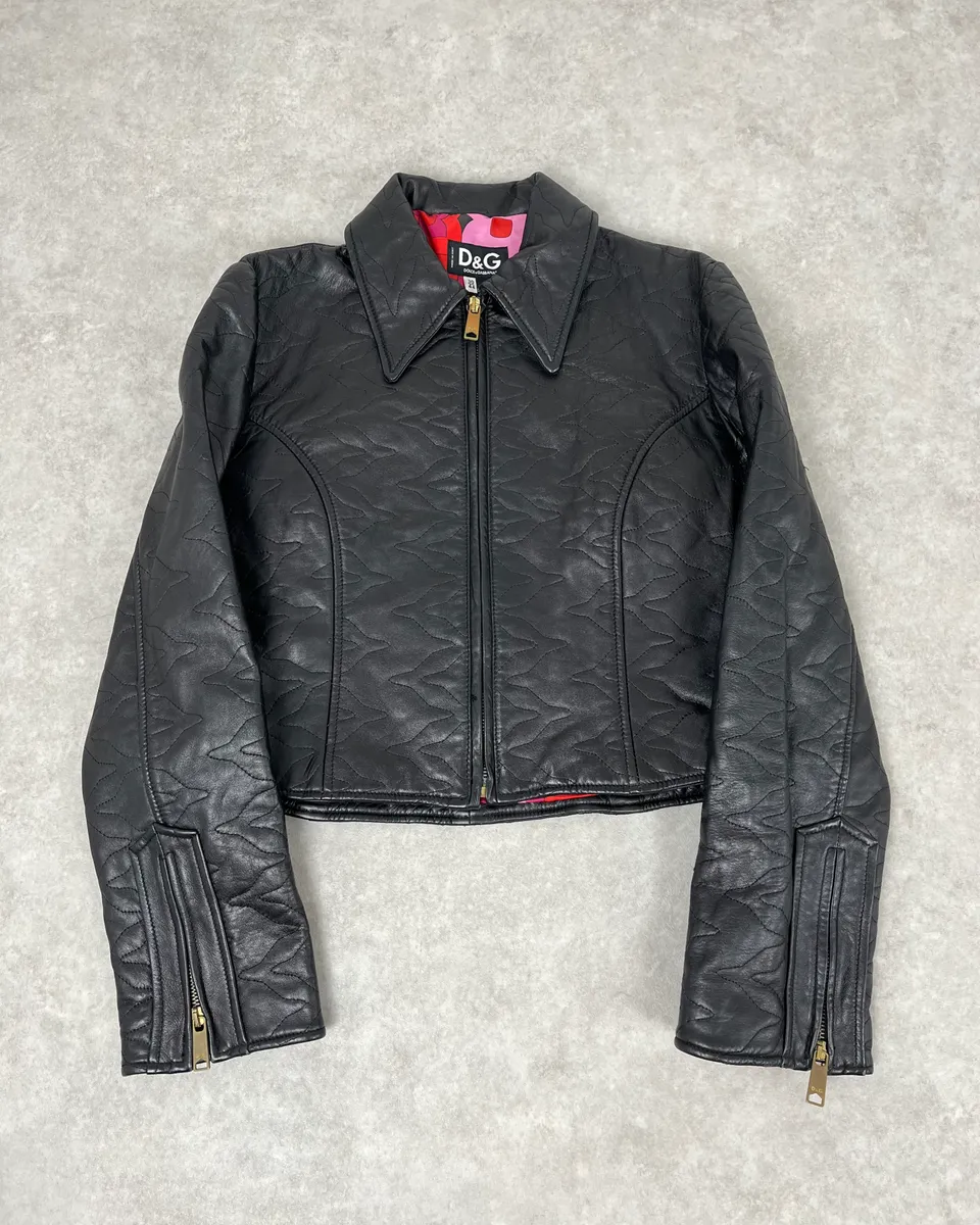 2000s Dolce & Gabbana Black Cropped Premium Biker Leather Jacket