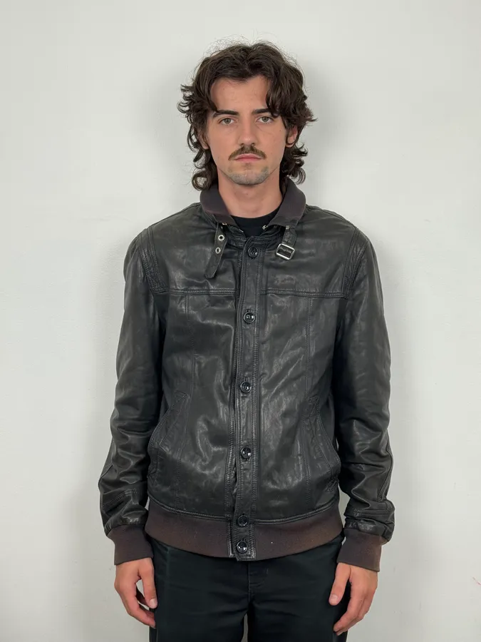 2000s Dolce & Gabbana Black Detachable Collar Leather Jacket