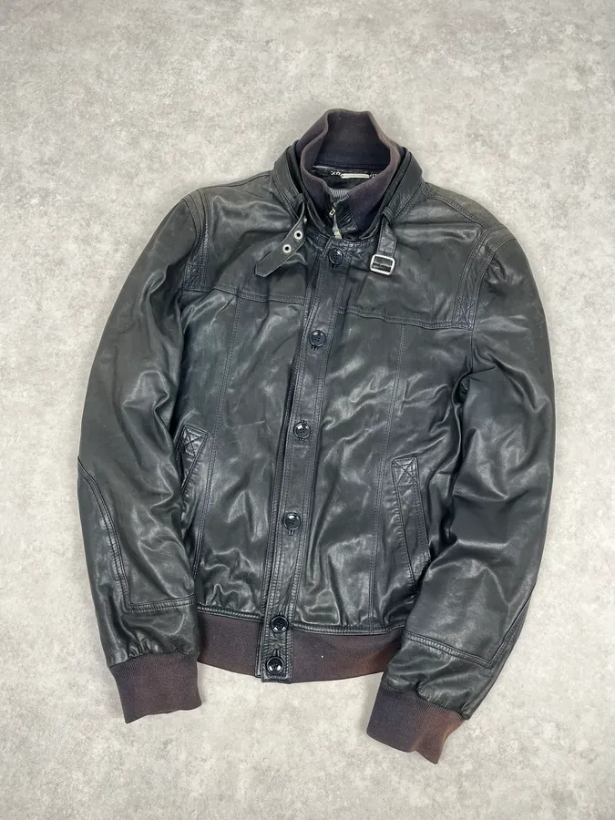 2000s Dolce & Gabbana Black Detachable Collar Leather Jacket - Image 4