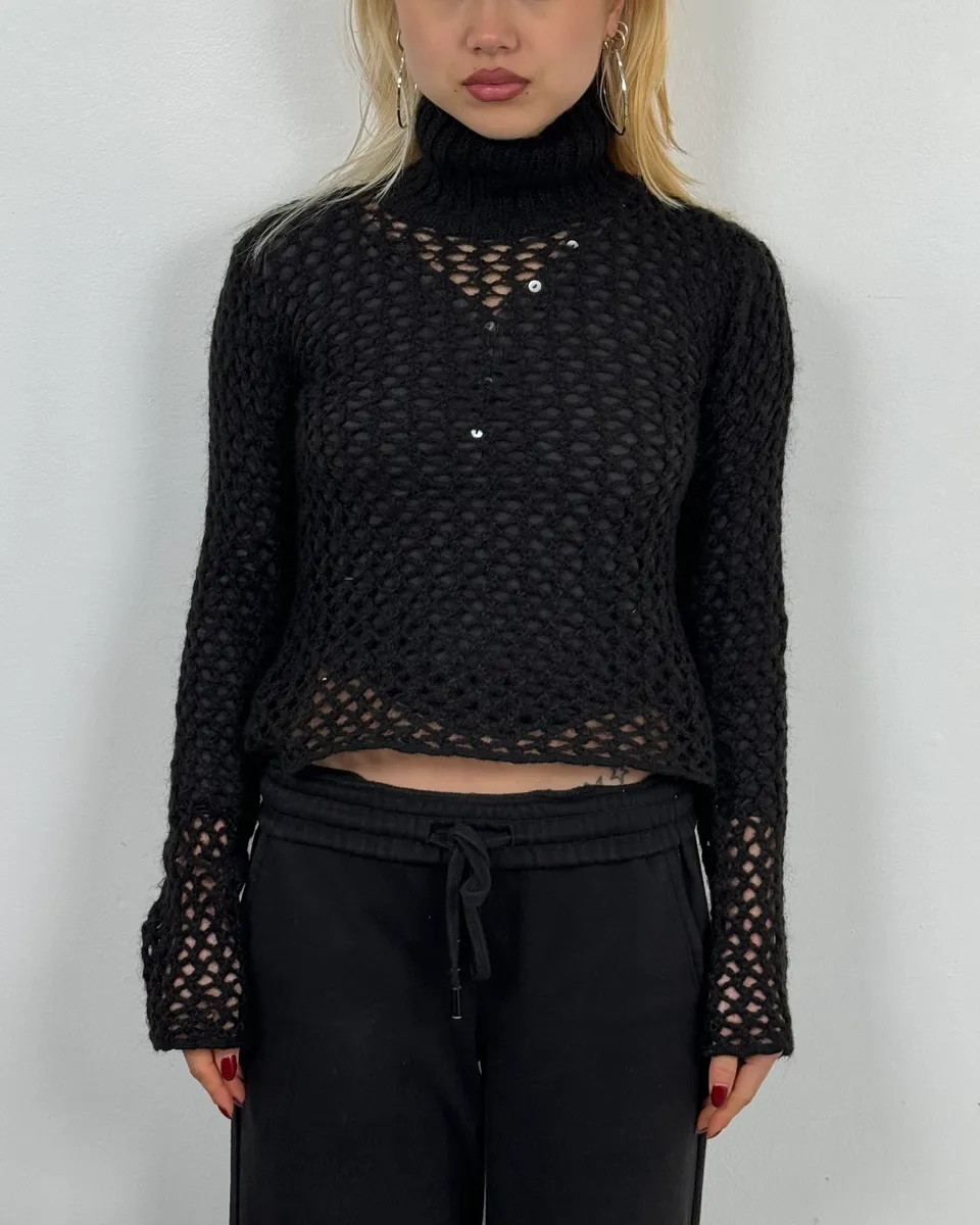 2000s Dolce & Gabbana Black Fishnet Turtleneck - Image 2