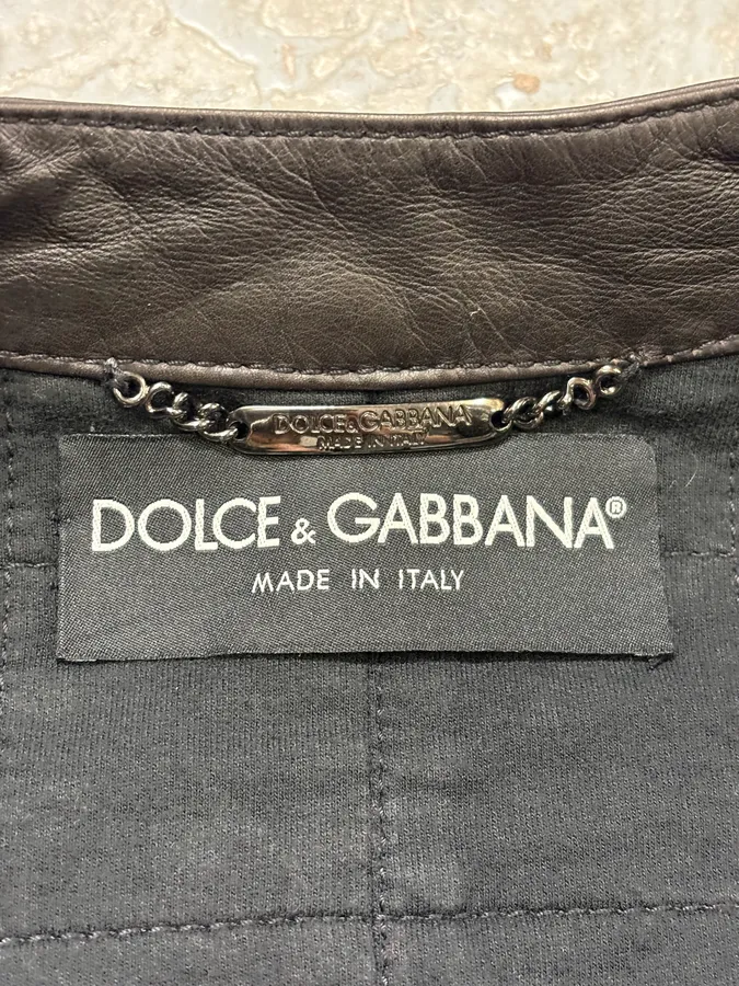 2000s Dolce & Gabbana Black Grid Leather Jacket - Image 10