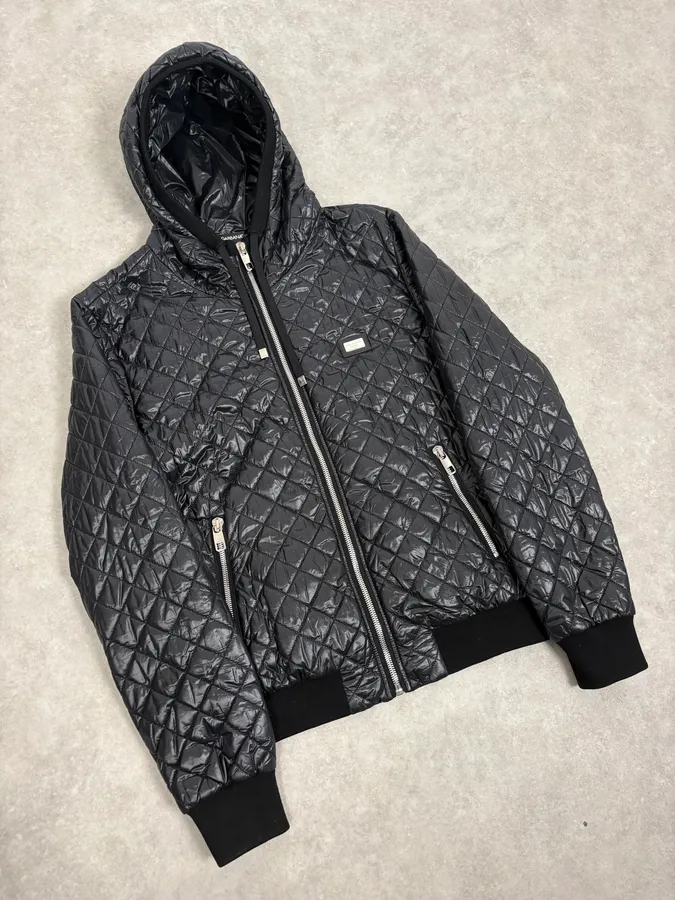 2000s Dolce & Gabbana Black Hooded Quilted Puffer Jacket - Image 4