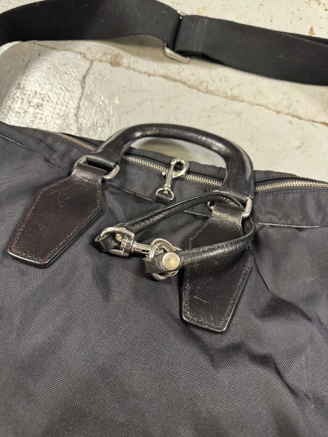 2000s Dolce & Gabbana Black Hybrid Leather Nylon Shoulder Bag - Image 5
