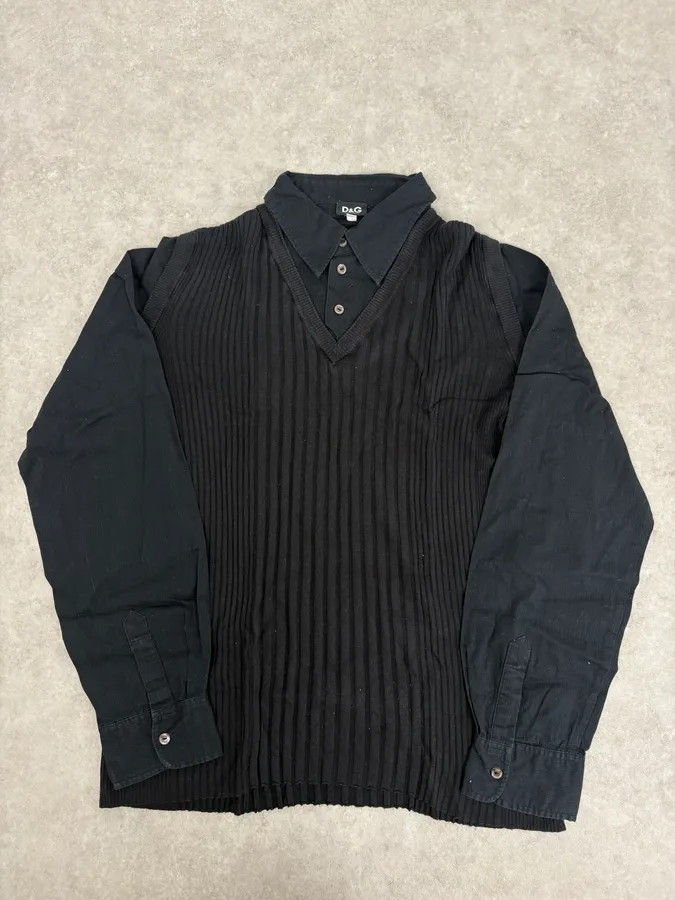 2000s Dolce & Gabbana Black Hybrid Shirt Sweater - Image 3