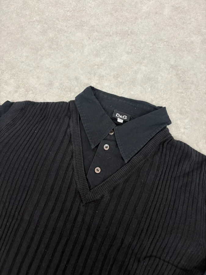 2000s Dolce & Gabbana Black Hybrid Shirt Sweater - Image 5
