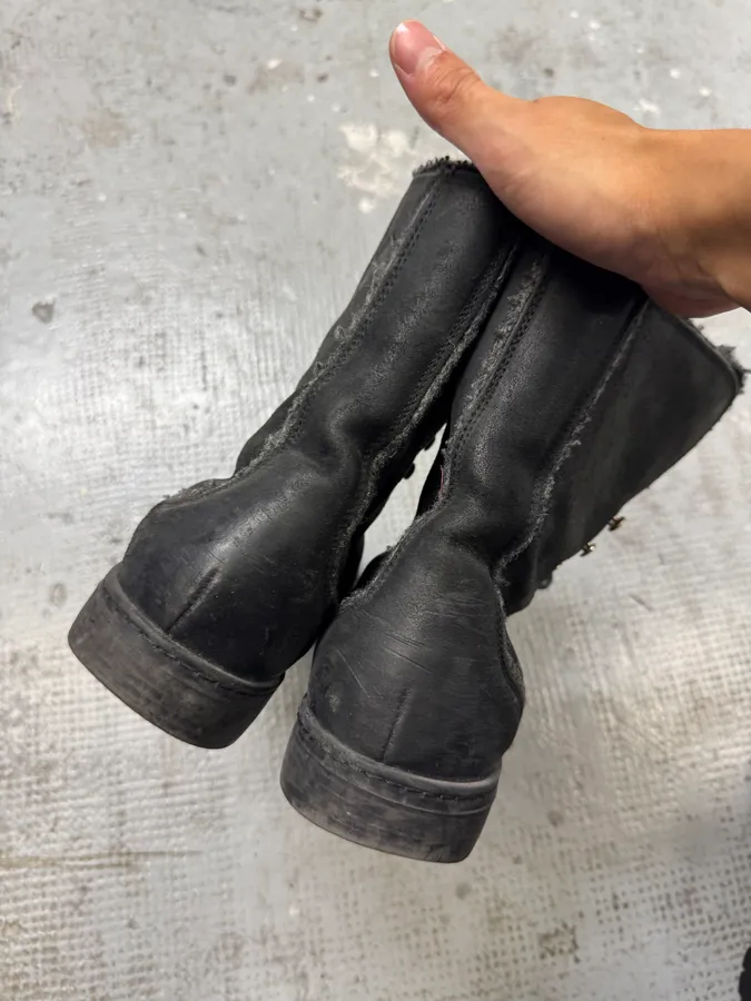 2000s Dolce & Gabbana Black Laced Leather Boots - Image 6