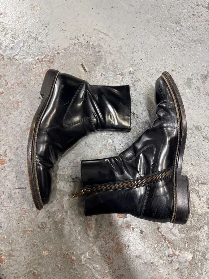 2000s Dolce & Gabbana Black Leather Ankle Boots - Image 2