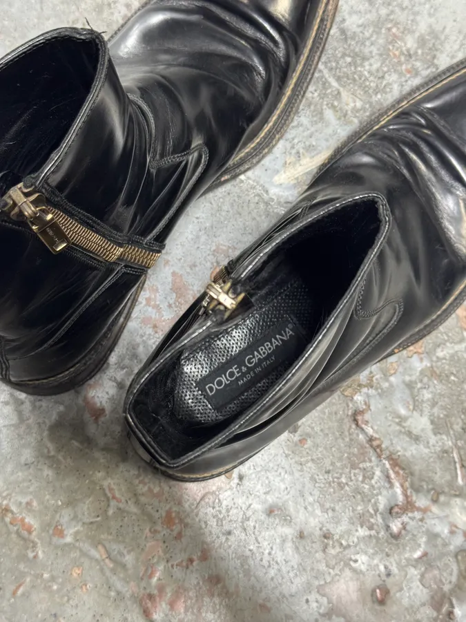 2000s Dolce & Gabbana Black Leather Ankle Boots - Image 3