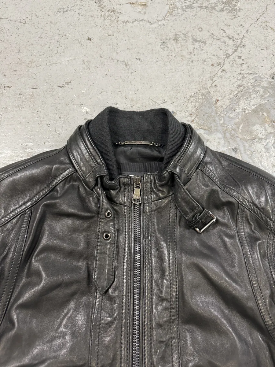 2000s Dolce & Gabbana Black Leather Biker Jacket - Image 10