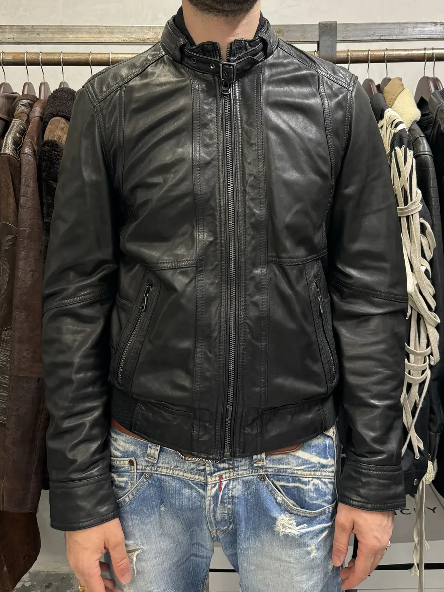 2000s Dolce & Gabbana Black Leather Biker Jacket - Image 3