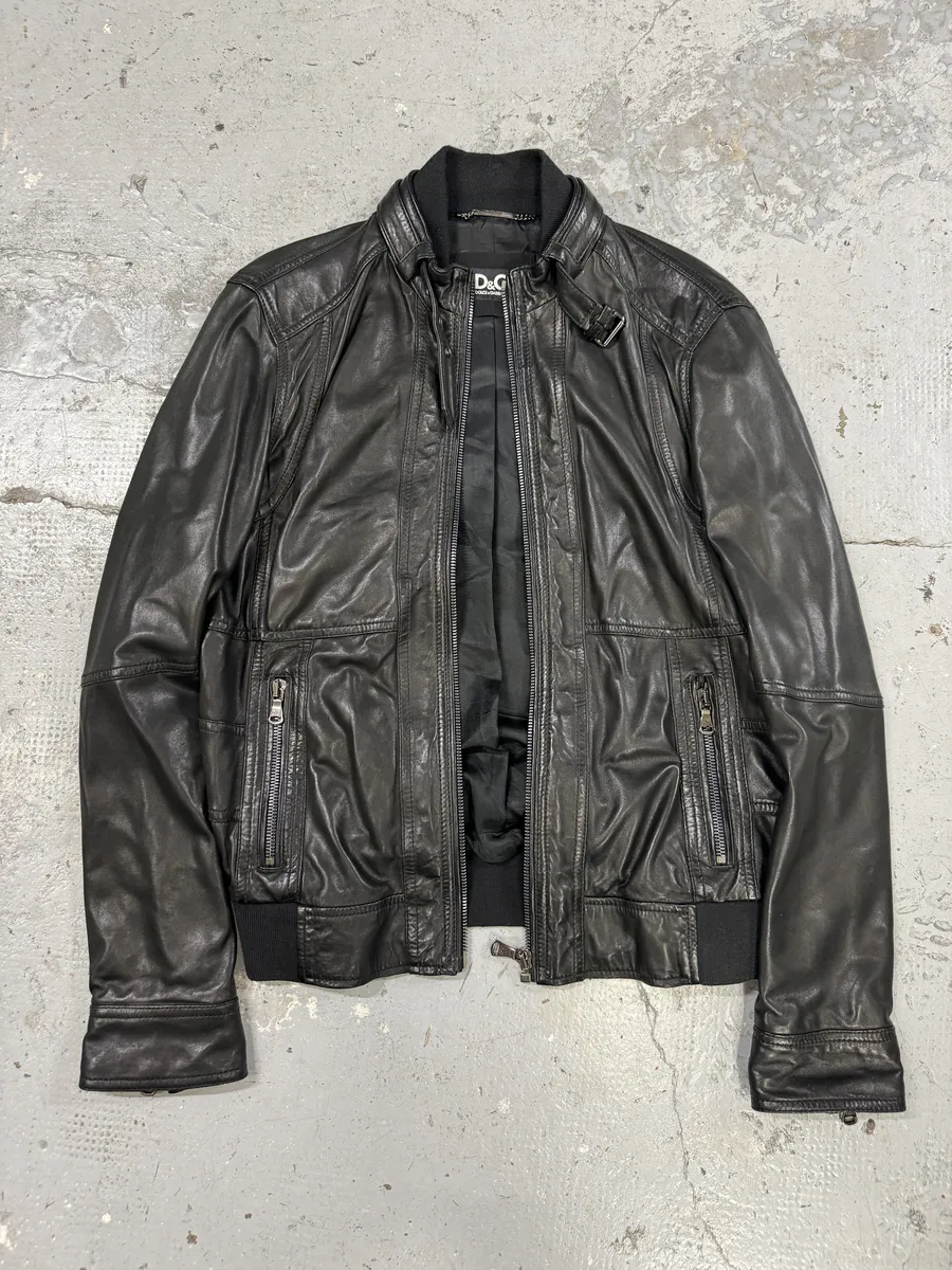2000s Dolce & Gabbana Black Leather Biker Jacket - Image 6