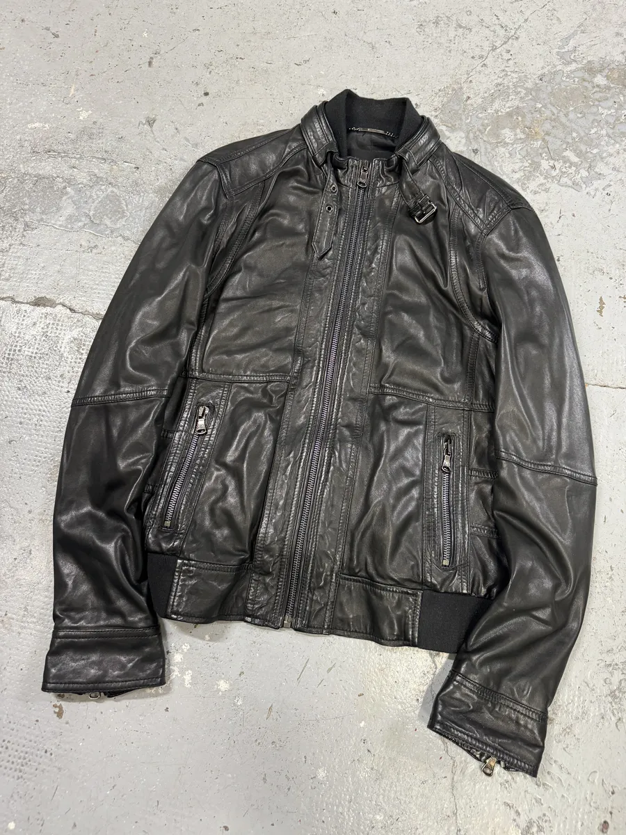 2000s Dolce & Gabbana Black Leather Biker Jacket - Image 7