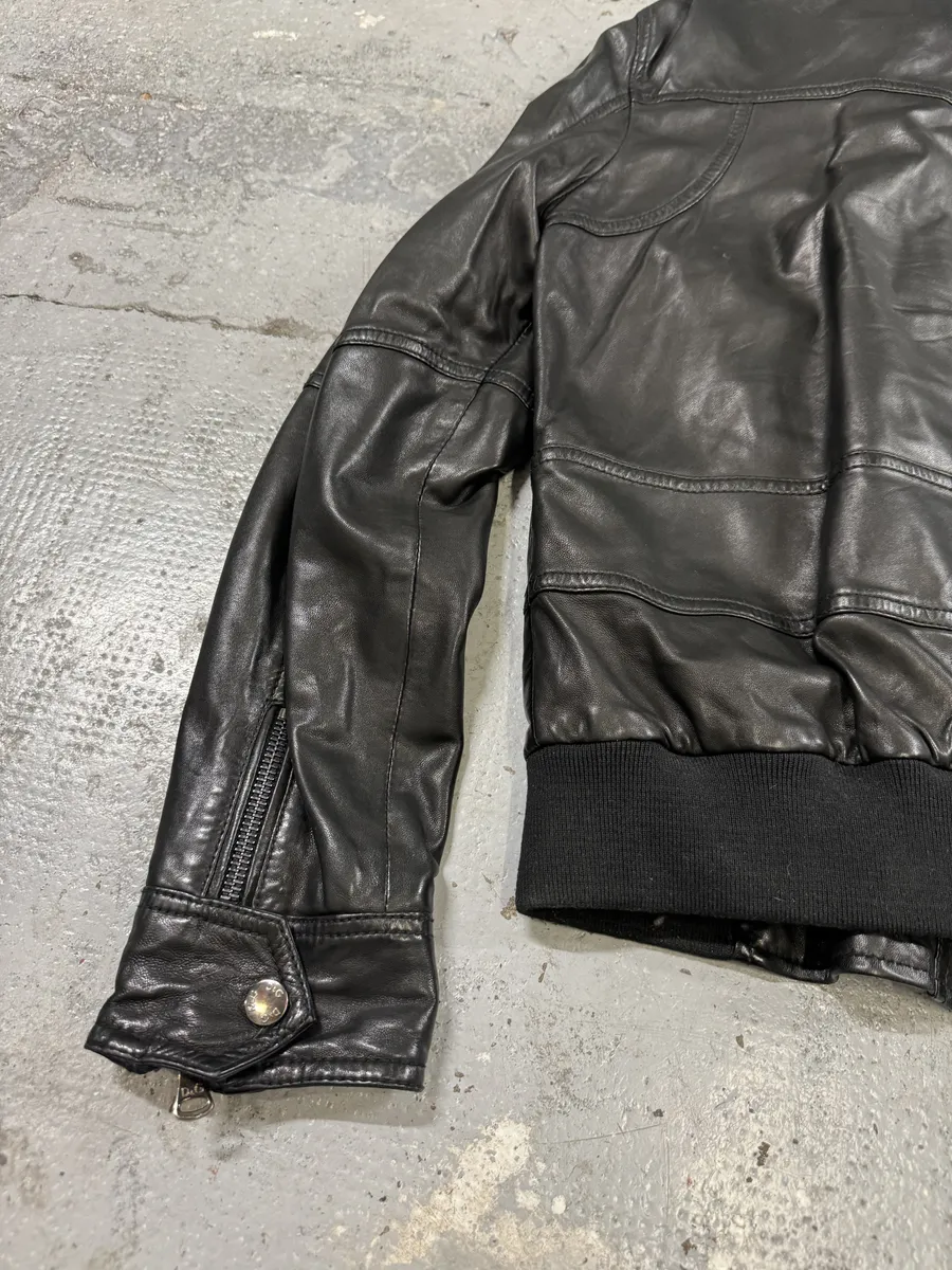 2000s Dolce & Gabbana Black Leather Biker Jacket - Image 8