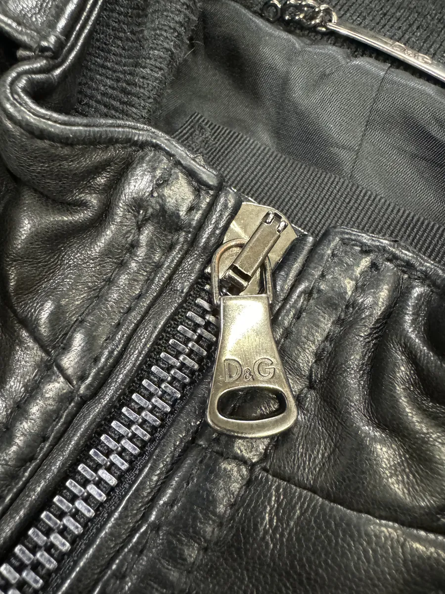 2000s Dolce & Gabbana Black Leather Biker Jacket - Image 9